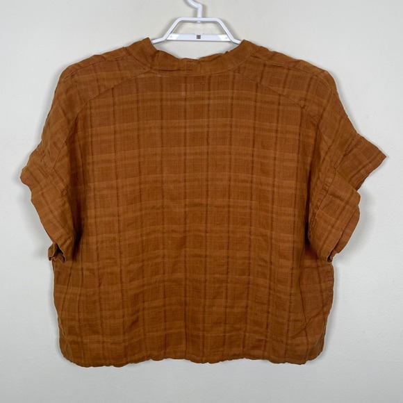 Banana Republic Laurel Linen Blend Popover Blouse XL Brown Oversized Bozy‎ - Picture 5 of 9